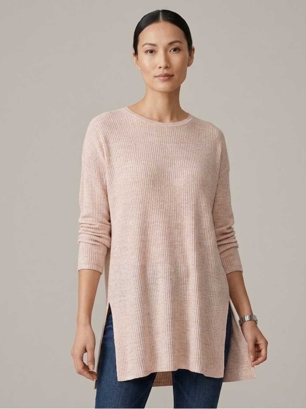 Eileen Fisher Powder Pink Organic Linen Ribbed Tunic | Size Small
